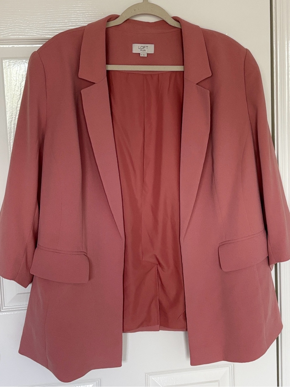 LOFT Rose-Pink Open-Front Blazer with Pockets and Elbow-Length Sleeves